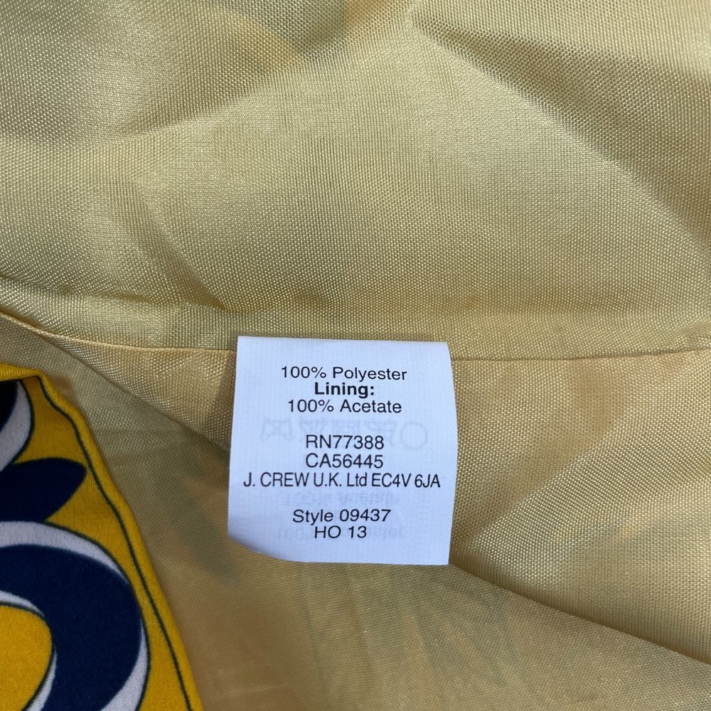 J. Crew Dress 0 Yellow Navy Blue 3/4 Sleeve Gallery Printed Shift Women's - Picture 12 of 12